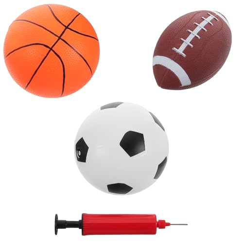 LALADEFIEE 1 Set Mini Basketballspielzeug Aufblasbarer Basketball Mit Pumpen Kleinkind Sportspielzeug Outdoor Ball Set Mit Fußball Rugby Basketball von LALADEFIEE