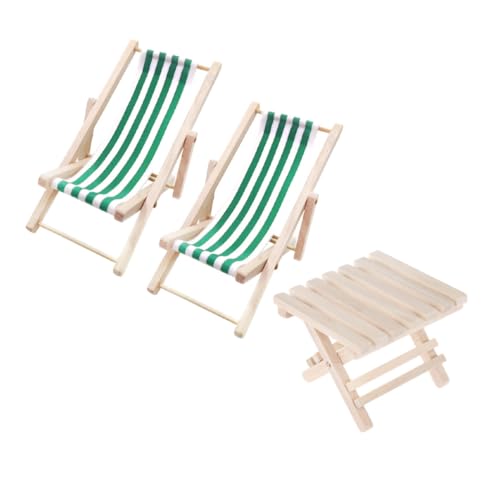 LALADEFIEE 1 Set Miniaturmöbel Für 1/12 Puppenhaus Holz Loungesessel Und Klappbarer Strandtisch Grün Ideal Für Strand Mikrolandschaften 2 Loungesessel Und 1 Tisch Für Kinder von LALADEFIEE