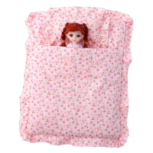 LALADEFIEE 1 Set Puppen Erdbeer Dekorationskissen Bettkissen Puppenhaus Decke Rosa Bettwäsche Süße Bettwäsche Für Puppen Mini Puppen Zubehör Puppen Bettwäsche Miniatur Bettwäsche von LALADEFIEE