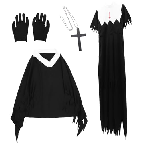 LALADEFIEE 1 Stück Halloween Nonnenkostü Für Erwachsene Gruselige Kostümparty Uniform Ideal Für Mottopartys Und Halloween Feiern Outfit Für Cosplay Und Verkleidungen von LALADEFIEE