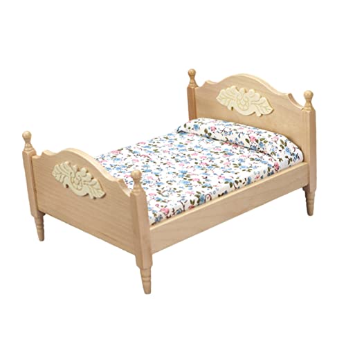 LALADEFIEE 1Pc Miniature Doppelbett Für Puppenhaus Mini öbel Für Kinderzimmer Deko Schlafzimmer Einrichtung Puppenmöbel Für Jungen Und ädchen von LALADEFIEE