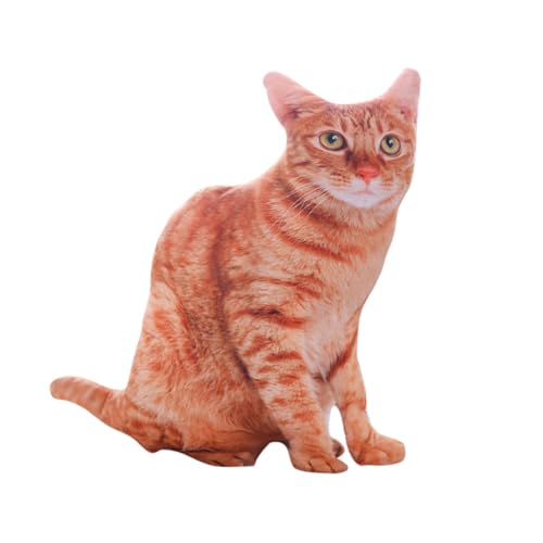 LALADEFIEE 1 Stück Simuliertes Katzen üschtier Wurfkissen 3D Stereo Kissen Für Katzen Braunes Stofftier Ideal Katzenspielzeug Und Zum Kuscheln von LALADEFIEE