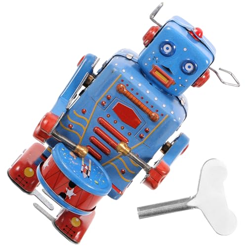 LALADEFIEE Aufzieh Roboter Vintage Blechspielzeug Mit Trommel Funktion Kreatives Für Sammler Und Antikes Design Iron Desktop Robot von LALADEFIEE