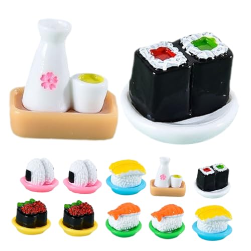 LALADEFIEE 12 Stück Simulierte Japanische Sushi Miniatur Display Lebensmittel Miniatur Sushi Modell Mini Sushi Modell Desktop Aufbewahrung Lebensmittel Kleines Puppenhaus Sushi von LALADEFIEE