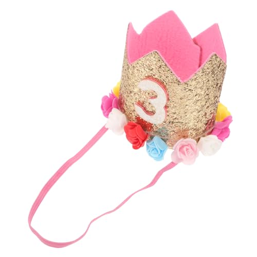 LALADEFIEE 1Stk Hut aus künstlichen Blumen ein Geburtstag 3 Nummer partyhüte kinder geburtstagskrone für kinder Party-Accessoires-Hut glitzernder geburtstagshut Goldpudertuch von LALADEFIEE