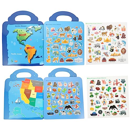 LALADEFIEE 2 Karten-Sticker-Buch Karte des Amerikanischen Stickerbuchs Cartoon-Aufkleber Für Kinder Aufkleber Für Spiele Alphabet-Aufkleber Aufkleberbuch Buchstabenaufkleber Klein PVC von LALADEFIEE