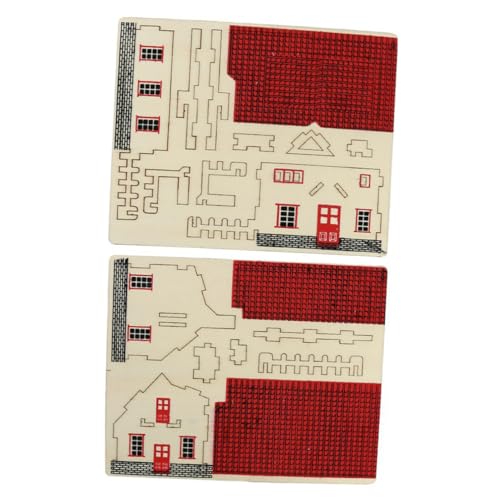 LALADEFIEE 2 Sätze Holzpuzzle Spielzeuge Puzzle Modelle Holzmontage Häuser Modellhandwerk DIY Puzzle Ornamente DIY Holzornamente DIY Montagehäuser Rot von LALADEFIEE