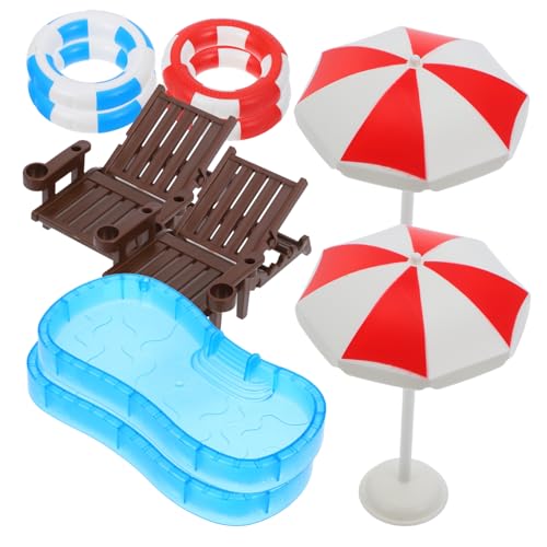 LALADEFIEE 2 Sets Mini Schwimmbecken Mit Mini Schwimmring Strandkorb Und Modellen Ideale Deko Für Puppenhäuser Und Miniaturwelten Perfektes Zubehör Für Kreative von LALADEFIEE