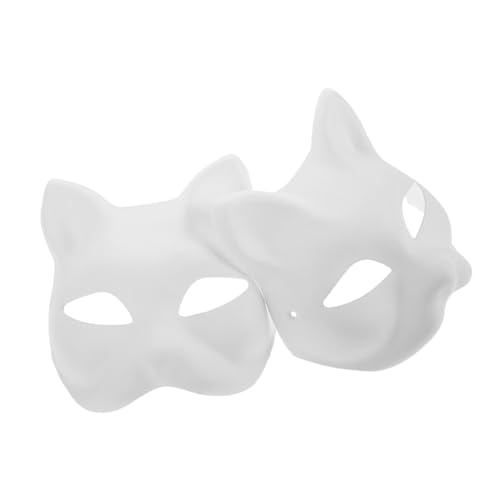 LALADEFIEE 2 Stück Handgezeichnete Blankomaske Tier Cosplay Maske Katzenset Blankomaske Katze Blanko Gesichtsmaske Halloween Papiermaske Weißer Zellstoff von LALADEFIEE