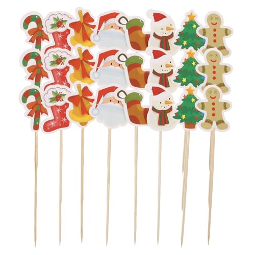 LALADEFIEE 24 Stk Weihnachtsgeschirr Dekorativer Spieß Snackspieße Aus Holz Partydekorationen Snack-sticks Cupcake-topper Fruchtstäbchen Aus Holz Sandwich-zahnstocher Kuchen Topper Papier von LALADEFIEE