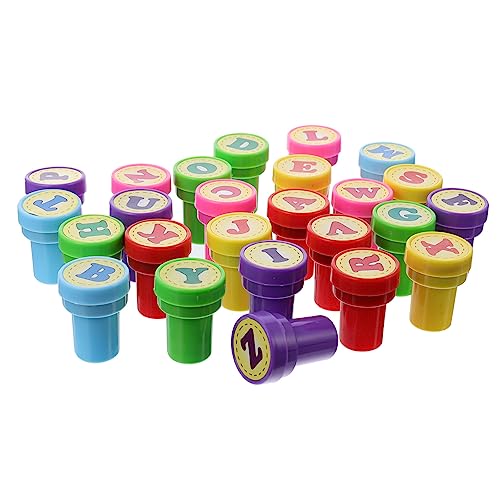 LALADEFIEE 26St Kinderstempel Kinder Stempel kiddostempel für Kinderpartys Kinder Briefmarken Alphabetstempel für Kinder schöne Stempel mit 26 Buchstaben bunter Stempel Plastik von LALADEFIEE