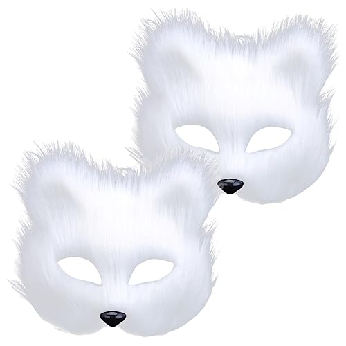 LALADEFIEE 2St Party dekorative Masken halloween masken halloweenmaske Katzenmaske therian Cosplay-Halloween Wolf halloween deko Halloween-Maske einzigartige Halloween-Party-Maske Plüsch Weiß von LALADEFIEE