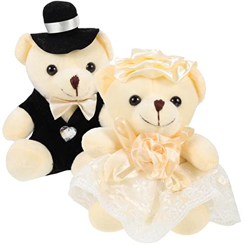 LALADEFIEE 2st Hochzeitsbärenpuppe Mini-Paar Bären Plüschbärenpuppe Mini-plüschbären Hochzeitsfiguren Plüschbärenspielzeug Ausgestopfte Bären Plüsch Abschluss Stofftiere Pp Baumwolle Weiß von LALADEFIEE