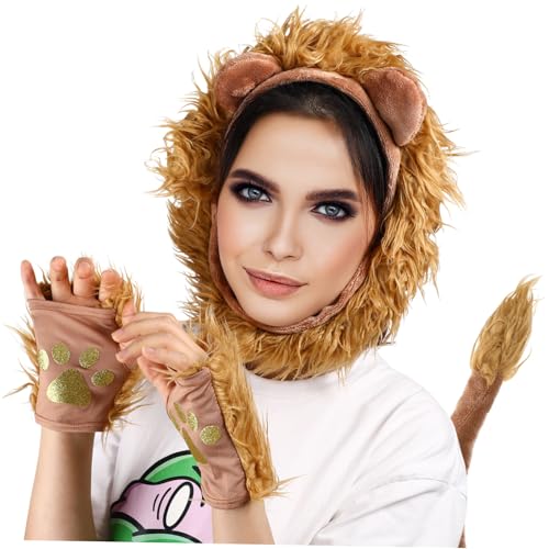 LALADEFIEE 3 Sätze Haarreifen Löwen-Cosplay-Zubehör Kostüm für Erwachsene Stofftier Löwen Stirnband Ohren Tiere heeloween camoing gefälschter Löwenschwanz Kostüme Requisiten von LALADEFIEE