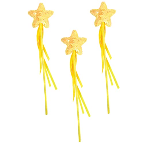 LALADEFIEE 3St Zauberstab Prinzessin Spielzeug Feenstäbe Glitzer Zauberstäbe Sternenstab Sternstäbe für Mädchen heeloween Fairy Wand Toys Zauberstäbe für Mädchen Hexenstab Stoff Yellow von LALADEFIEE