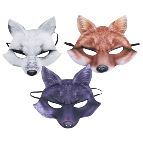 LALADEFIEE 3st Halloween-fuchsmaske Halloween-dekor Halloweenkostüm Fuchs-cosplay-maske Halloween-katze-requisite Cosplay Halbe Maskerade Tiergesichtsmaske Kostüm-party-dekor Wolf Tiere Eva von LALADEFIEE