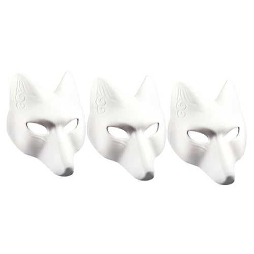 LALADEFIEE 3st Maskerade Masken Masse Fuchsmaske Maskerade-kostüm-cosplay-zubehör Halloween-tiermasken Augen Weit Geschlossene Maske Wolf-therian-maske Untergangsmaske Gruselige Maske Weiß Pu von LALADEFIEE