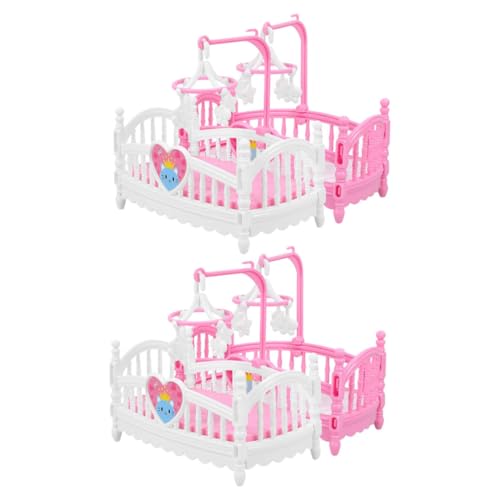 LALADEFIEE 4 Stück Puppenhaus Möbel Kleinkinder Spielzeug Mini Puppen Geburtstagsdekoration Für Mädchen Puppen Kinderbett Mini Spielzeug Mini Krippen Sets Puppenhaus Mini Krippe von LALADEFIEE