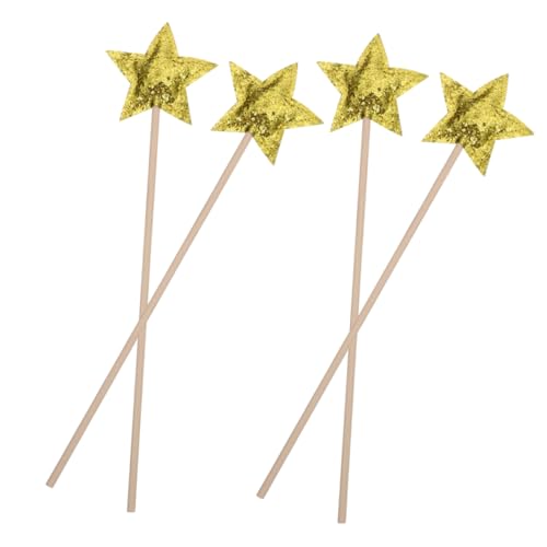 LALADEFIEE 4 Stück Zauberstab Sterne Fee Sticks Zauberstäbe Für Kinder Gastgeschenke Für Kinder Feenstab Pentagramm-fee-zauberstäbe Feenhafte Partydekorationen Partystäbe Golden Stoff von LALADEFIEE