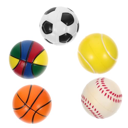 LALADEFIEE 5er Set Sportbälle Für Stressbälle Aus Weichem PU Schaum Verschiedenen Designs Basketball Fußball Baseball Tennis Farbball Ideales Für Stressabbau Und Kognitive von LALADEFIEE