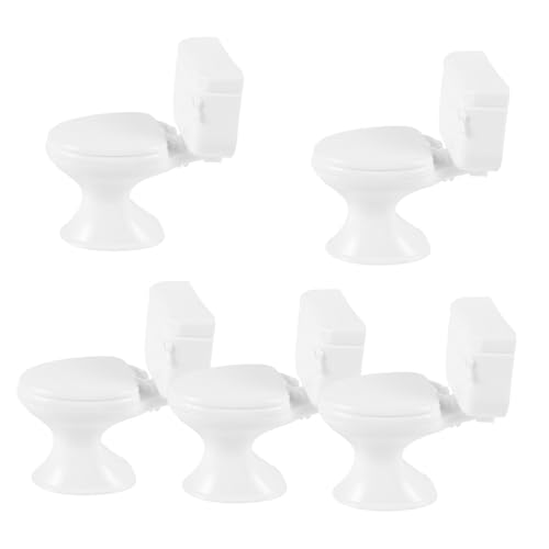 LALADEFIEE 5 Teiliges Toilettenmodell Miniaturspielzeug Für Puppen Miniatur Badezimmermöbel Seifenblasenmaschine Badezimmer Toiletten Töpfchen Training Toilettensitz Puppenhaus von LALADEFIEE