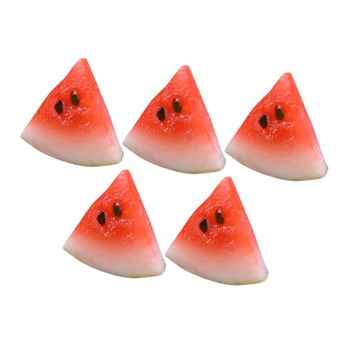 LALADEFIEE 5st Simulierte Fruchtwassermelonenscheiben Landschaftsfrüchte-Ornament Mini-Obst-Modell Puppenhausfrüchte Miniatur-wassermelonenscheibe Miniatur-Fake-wassermelonenscheibe PVC Rot von LALADEFIEE