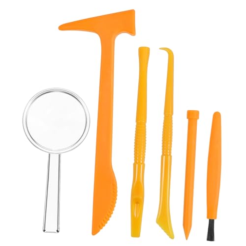 LALADEFIEE 6 Sätze Kinder Graben Werkzeuge DIY Graben kit Ausgrabungswerkzeug für Kinder Pinsel für Kinder werkzeugset Kinder Graben edelstein Spielzeug Ausgrabungsspielzeug für Kinder Yellow von LALADEFIEE