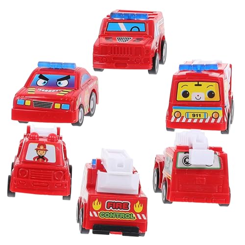 LALADEFIEE 6 Teiliges Lustiges Rückzieh Spielzeug Set Für Kinder Mini Technikfahrzeuge Feuerwehrauto LKW Frühes Lernspielzeug Trägheitsauto Modellspielzeug von LALADEFIEE