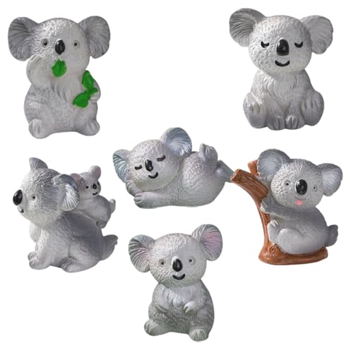 LALADEFIEE 6St entzückende Tierstatue autodeko gartenfigur Handgemachte Dekoration Niedliche Koala Statuen gartenaccessoires Mini-Koala-Skulptur aus Kunstharz Miniaturen schmücken Grey von LALADEFIEE