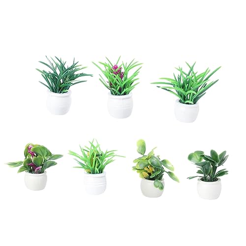 LALADEFIEE 7St Mini-Topfpflanze Anlage Gänseblümchen Abs Blumentöpfe drinnen Fälschung künstliche zimmerpflanzen kunstpflanze kalanchoe Simulation Mini-Bonsai Mini-Zimmerpflanze Plastik Green von LALADEFIEE