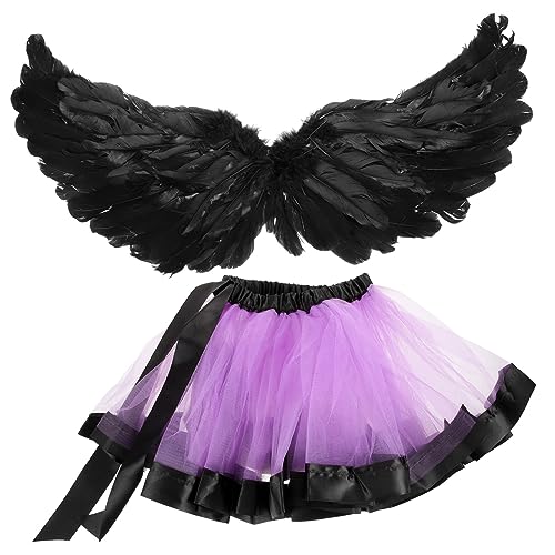 LALADEFIEE Cosplay Kostüm Requisite Halloween Engelkostüm Kleider Teiliges mit Schwarzen Engelsflügeln und Tutu Rock für Engelskleid Requisite Halloween Engelsflügel Halloween Dunkle Engel von LALADEFIEE