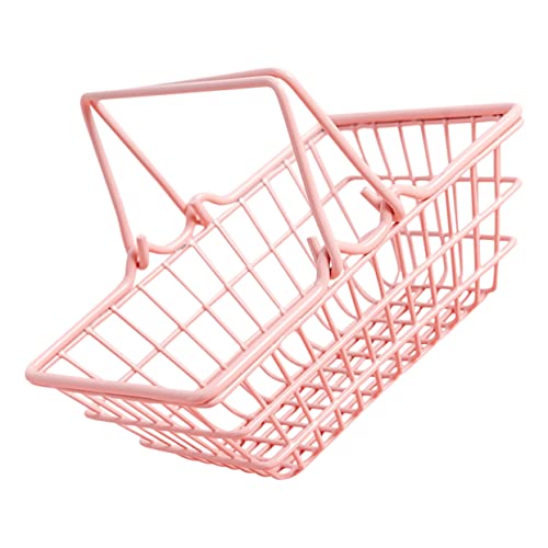 LALADEFIEE Einkaufskorb Storage Baskets allzweckkorb spielzeugkorb Mini körbe Shopping Basket Mini-Shopping Körbe mit Griffen winzig Mini-Körbe zur Aufbewahrung von Kleinigkeiten Eisen Rosa von LALADEFIEE