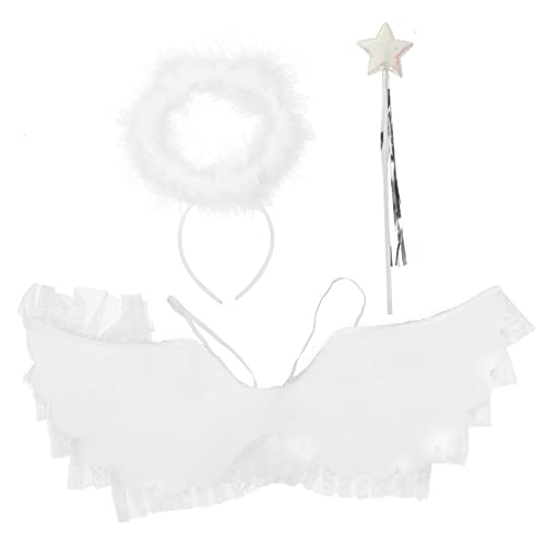 LALADEFIEE Engelsstock Engelskopfschmuck Cosplay Accessoires und Halo Stirnband Weißer Angel Cosplay Requisiten Cosplay Flügel Feenstab Halo Kopfschmuck Weihnachts Outfit Cosplay von LALADEFIEE