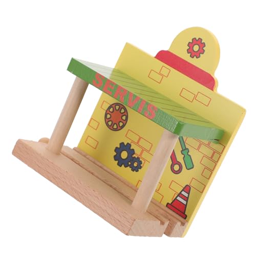 LALADEFIEE Gleiszubehör spaß Kinder holzspielzeug Familiar Kinder Spielzeug Railroad Toys Tankstelle Spielzeug Bahnhof aus Holz Dekoratives Tankstellenmodell Lehrbahnspielzeug DIY-Spielzeug von LALADEFIEE