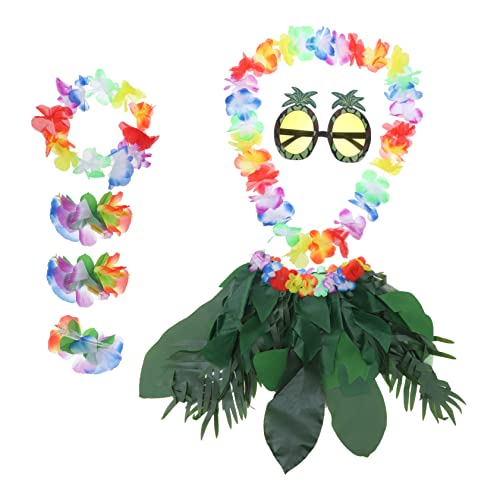 LALADEFIEE Hawaii Hula Rock Strandpartyrock Hawaiian Leaf Hula Skirt Costume Accessory Kit Hawaii Garland Hawaii Party Dekorationen with Pineapple Sunglasses Necklace Headband Bracelets Hair von LALADEFIEE