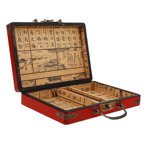 LALADEFIEE Kasten Mahjong-Box Schmuck Organizer Brust Mahjong-Fliesen-hülle Mahjong-aufbewahrungskoffer Mahjong-Halter Mahjong-fliesenhalter Mahjong-geschenketui Mahjong-Container Hölzern Rot von LALADEFIEE