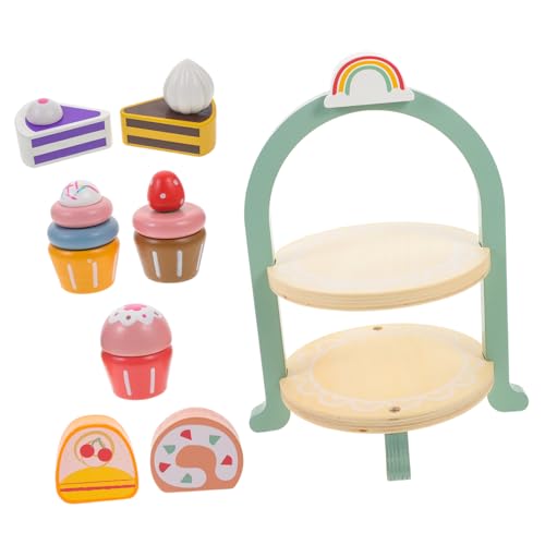 LALADEFIEE Kinder Party Set Holzspielzeug Dessertständer Spielset Rollenspiel Essensspielzeug Kinder Küchenzubehör Spiellebensmittel Set von LALADEFIEE