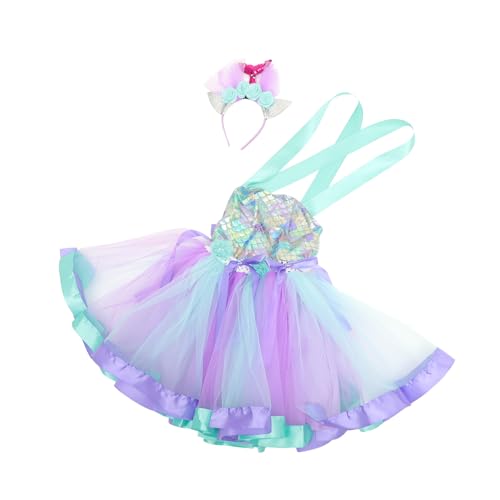 LALADEFIEE Kinderkleid Mädchen Party Meerjungfrau Kostüm Meerjungfrau Tutu Rock Pailletten Stirnband Mädchen Meerjungfrau Mädchenkostüm Party Kleider Kostüm Halloween Cosplay Dress von LALADEFIEE