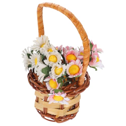 LALADEFIEE Künstlicher Blumenkorb Für Miniaturhäuser Dekoratives Accessoire Falscher Blumenkorb Bunten Farben Ideal Für Puppenhaus Und Miniatur Garten Dekoration von LALADEFIEE