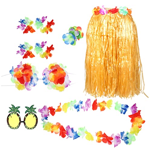 LALADEFIEE Party Hula Rock Kostüme für die Party Hawaiian Grass Hula Skirt Costume Necklace Garland Hawaiianische Partydekorationen Hawaii Rock Bracelet Bikini Top for Women Tropical Lei Luau von LALADEFIEE