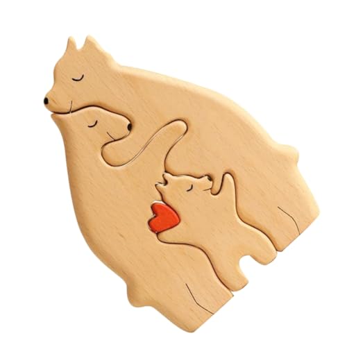 LALADEFIEE Puzzle- und Kindbär Holztiere Dekoration Tierpuzzle Holz Holz-Ornament Holz Dekoration Bär Kuscheltier Plüsch Tierhandwerk süße Bärenskulptur Bär Figur Kiefernholz Beige von LALADEFIEE