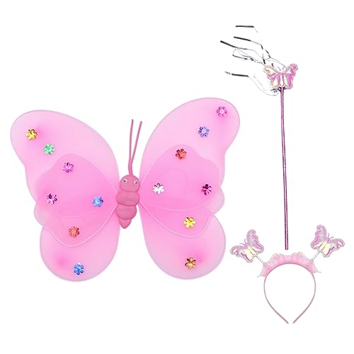 LALADEFIEE Schmetterlingsflügel Feenflügel Für Mädchen Feenflügel Schmetterlinge Schmetterling Kostüm Kinder Flügel Kostüm Schmetterlings-stirnband Für Kinder Rosa Stoff von LALADEFIEE