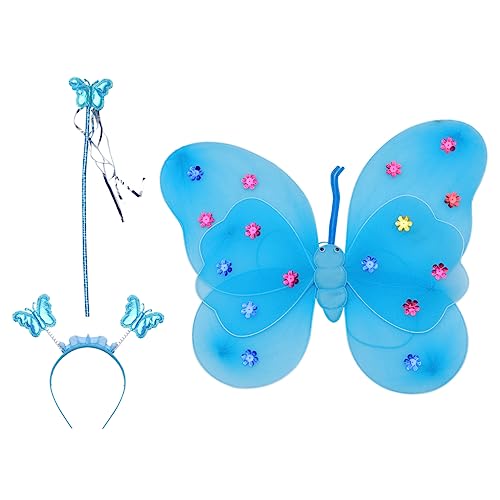 LALADEFIEE Schmetterlingsflügel Schmetterlingskostüm Flügel Kostüm schmetterling kostüm kinder hühner spielzeug stirntuch wings Feenflügel für Mädchen Feenflügel Schmetterlinge Stoff Blue von LALADEFIEE