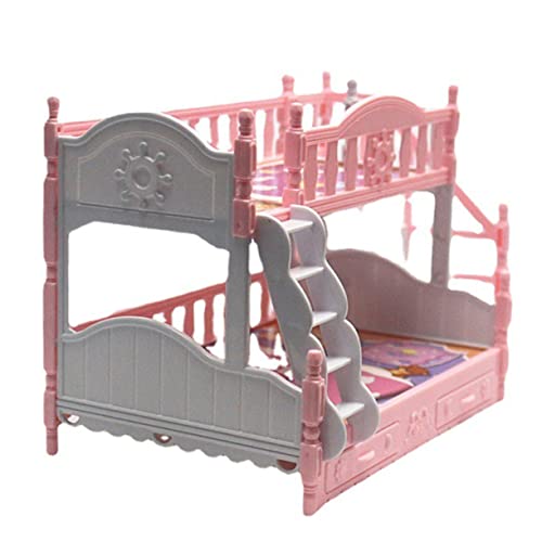 LALADEFIEE Simulationsbett stockbett bunk Bed Dollhouse playmobile Miniaturbett etagenbeet Wohnzimmerdekoration Puppenhausmöbel-Spielset Spielzeug Mini-Hausbett Mini-Hausschmuck Plastik Rosa von LALADEFIEE