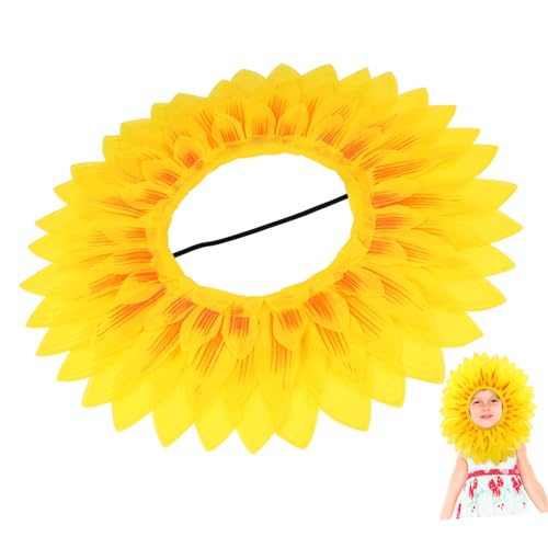 LALADEFIEE Sonnenblumen-Gesichtsabdeckung mädchen stirnbänder lustige Sonnenblumenhuthaube sonnenblumen kopfschmuck Sonnenblumen-Kopfbedeckung Dekorationszubehör für den Kindergarten Yellow von LALADEFIEE