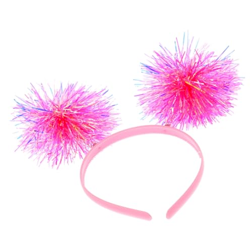 LALADEFIEE Stirnband Kugel-stirnband Bommel-haarband Aus Lametta-folie Damen Stirnbänder Flauschiges Stirnband Mit Bommelball Kopf Boppers Haarspangen Für Mädchen Plastik Rosa von LALADEFIEE