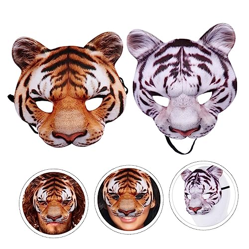 LALADEFIEE Tiger Maske Karneval Halloween Masken Set 2tlg Unisex Kunststoff Gesicht Weiß/gelb von LALADEFIEE