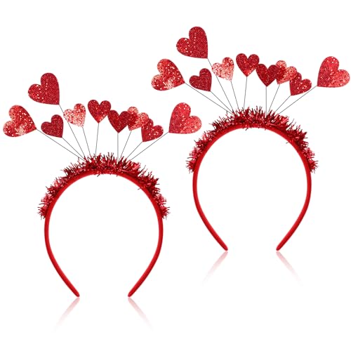 LALAFINA Valentinstag Herz Kopf Boppers Stirnbänder Pailletten Liebe Haarbänder Rote Herz Haarreifen Partyzubehör (2 Stück), 36.0 grams von LALAFINA