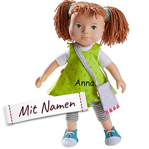 HABA Spielpuppe mit Namen Bestickt, Milou Puppe mit Kleidung und Haaren, Kuschelpuppe Taufgeschenk, Anziehpuppe Kuschelpuppe 305585 in Geschenkverpackung von LALALO