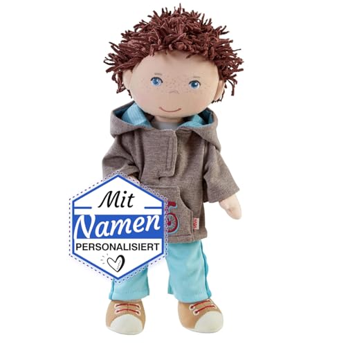 HABA Stoffpuppe mit Namen Bestickt, Erste Baby Puppe zum kuscheln, Weiche Mädchen Kuschelpuppe, Kinder Geschenk-Idee Babypuppe als Taufgeschenk (Junge) von LALALO